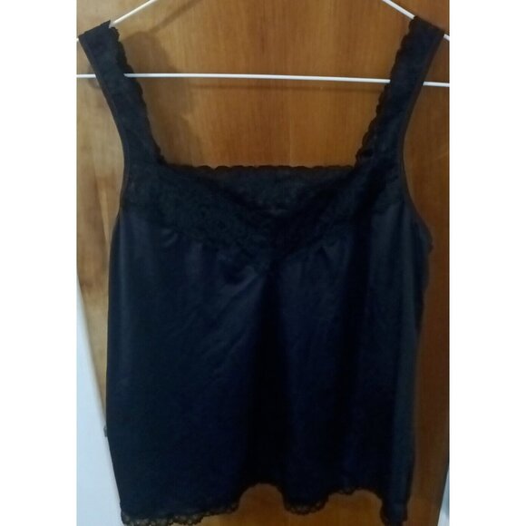 Vintage Vanity Fair Lace Trim Cami Top Black Nylon Spandex  Size 34 / 40 - Picture 1 of 4